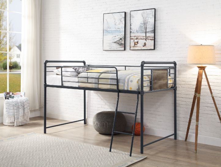 Cordelia - Twin Loft Bed With Slide - Antique Oak, Sandy Black & Dark Bronze Hand-Brushed