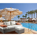 Salena - Patio Sofa With 2 Pillows & Ottoman - Beige Fabric & Gray Wicker