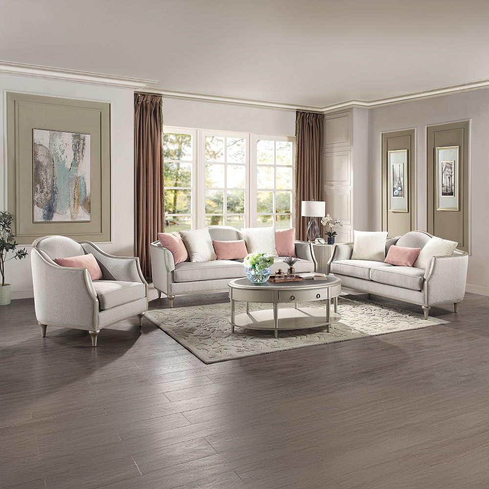 Kasa - Loveseat With 3 Pillows - Beige Linen & Champagne