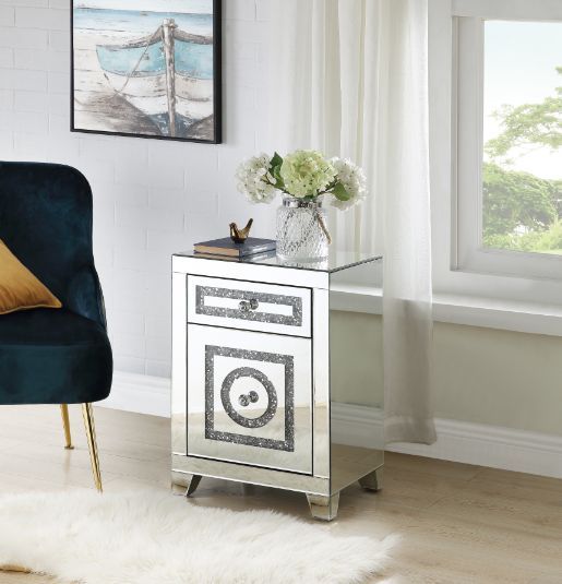 Noralie - 26"H Accent Table With Storage Drawers - Mirrored & Faux Diamonds