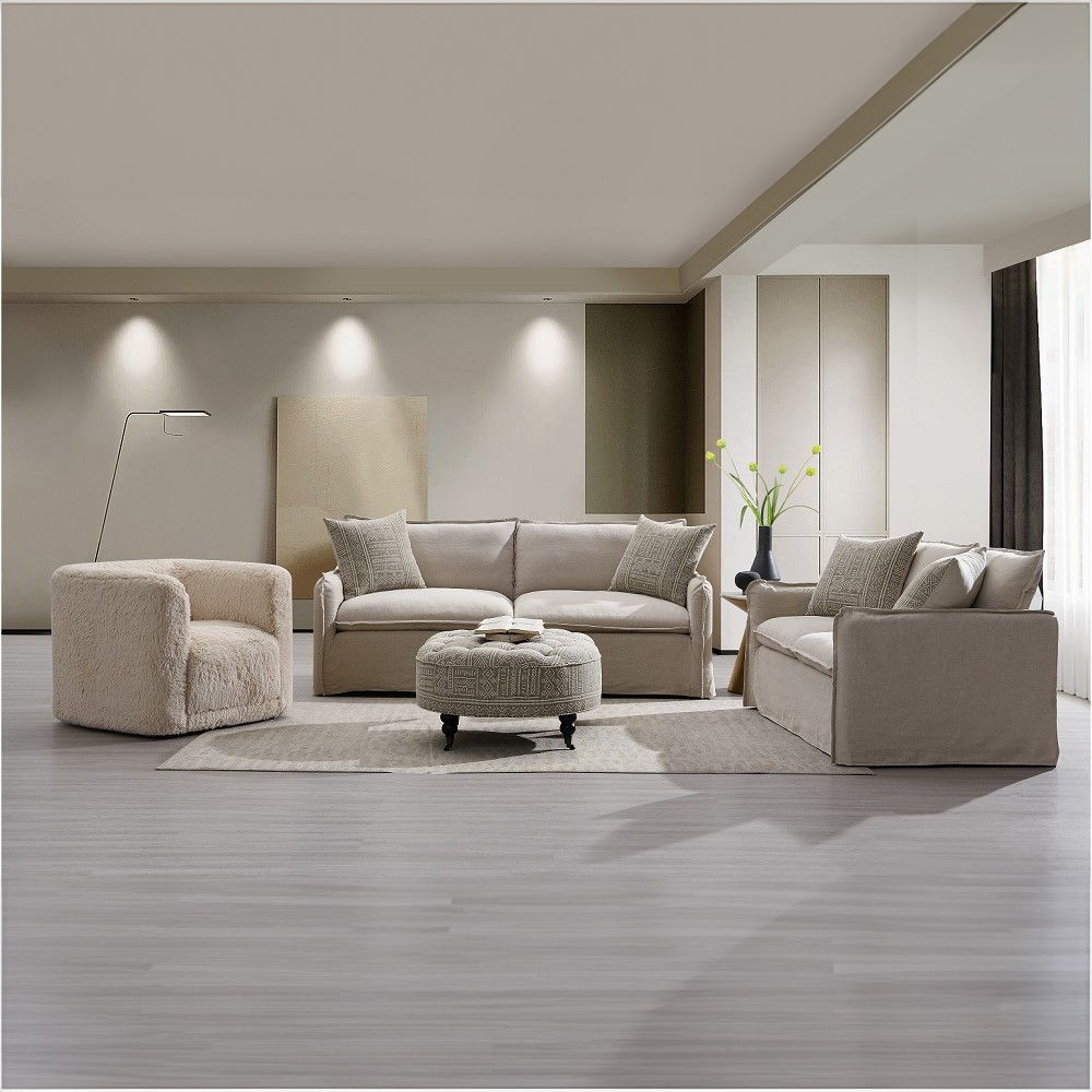 Upendo - Sofa With 2 Pillows - Beige Linen
