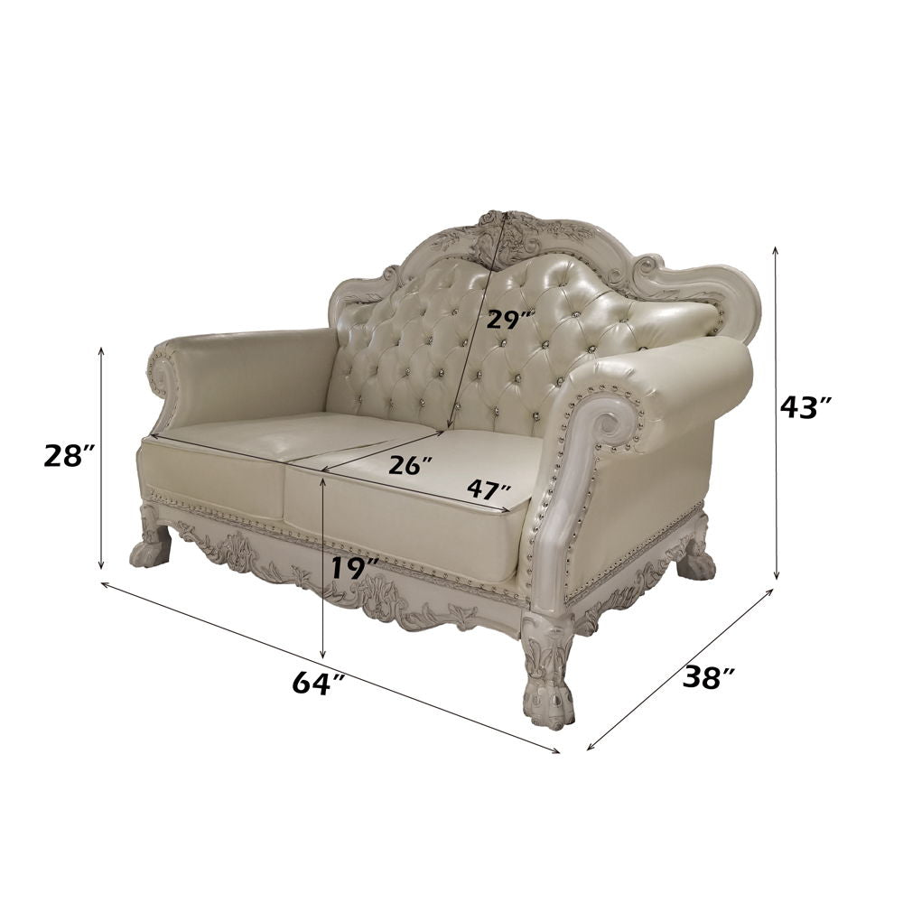 Dresden - Loveseat With 3 Pillows - Synthetic Leather & Bone White