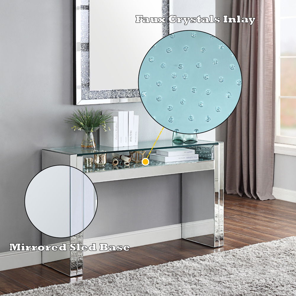 Nysa - Sofa Table - Mirrored & Faux Crystals