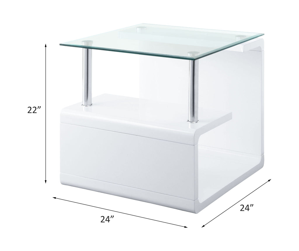 Nevaeh - End Table - Clear Glass Top & White High Gloss