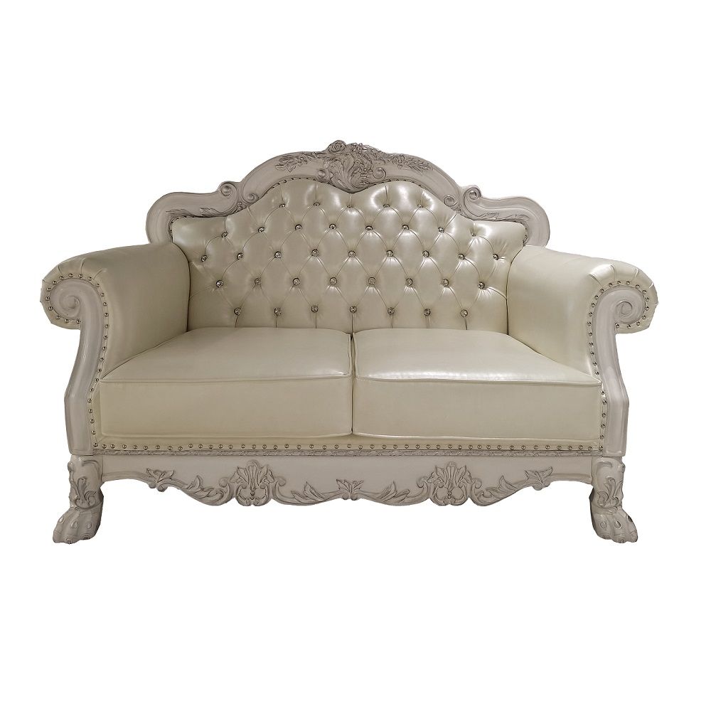 Dresden - Loveseat With 3 Pillows - Synthetic Leather & Bone White