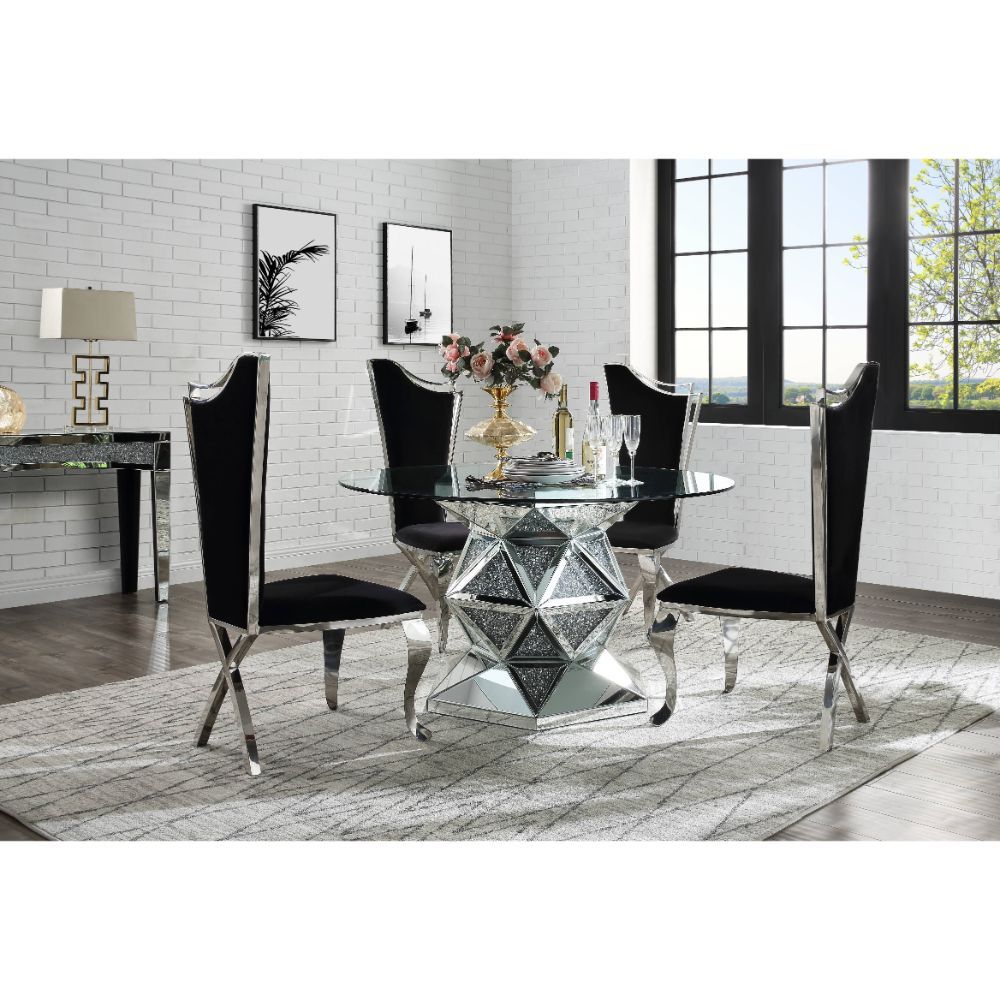 Noralie - 52" Round Dining Table - Mirrored & Faux Diamonds