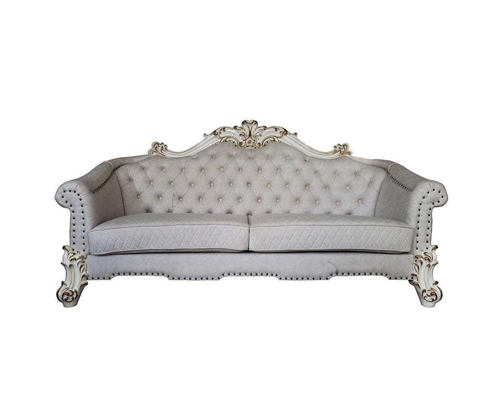 Vendome II - Sofa With 6 Pillows - Two Tone Ivory Fabric & Antique Pearl