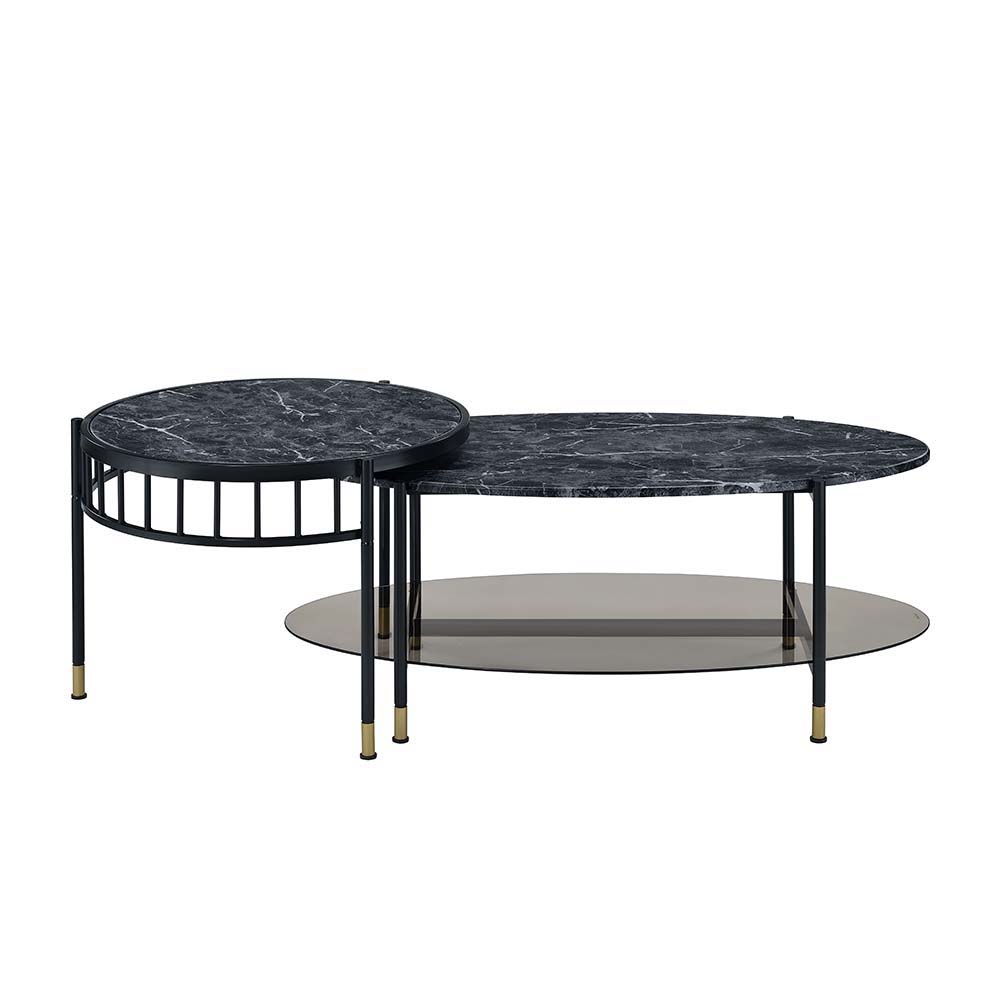 Silas - Nesting Coffee Table Set - Faux Marble Top & Black