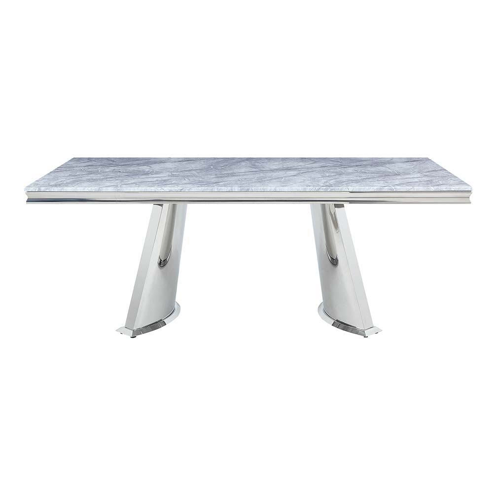 Destry - Dining Table With Engineering Stone Top & Pedestal Base - Engineering Stone Top & Mirrored Silver