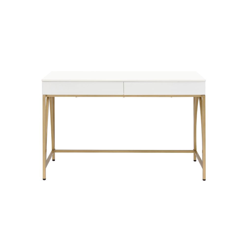 Lightmane - Writing Desk (Same Ac00900) - White High Gloss & Gold