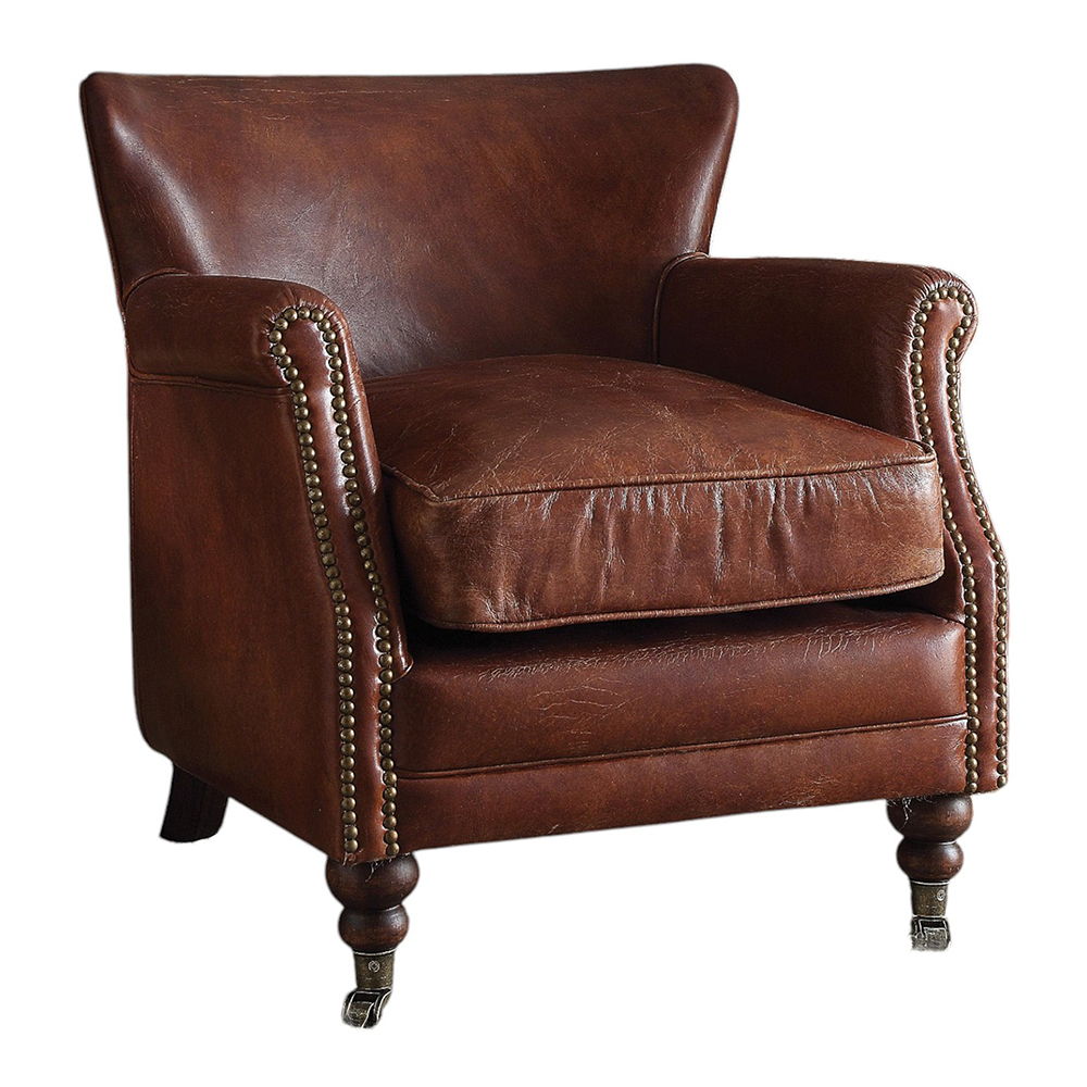 Leeds - Accent Chair - Vintage Dark Brown Top Grain Leather