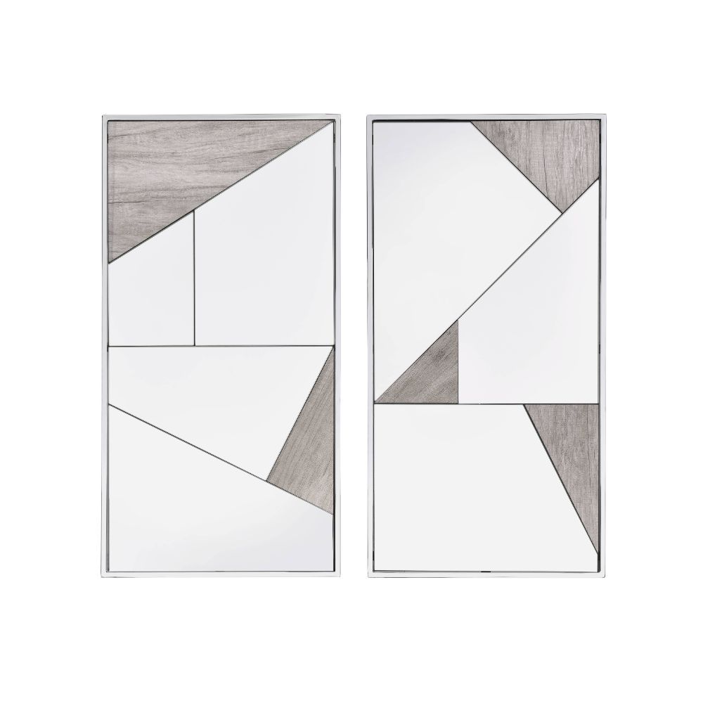 Chafik - Accent Mirror (Set of 2) - Mirrored, Natural Oak & Chrome