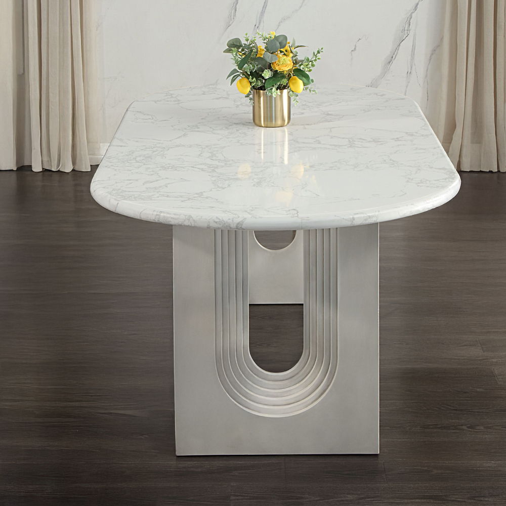 Zayn - Dining Table - White Natrual Marble Top & White