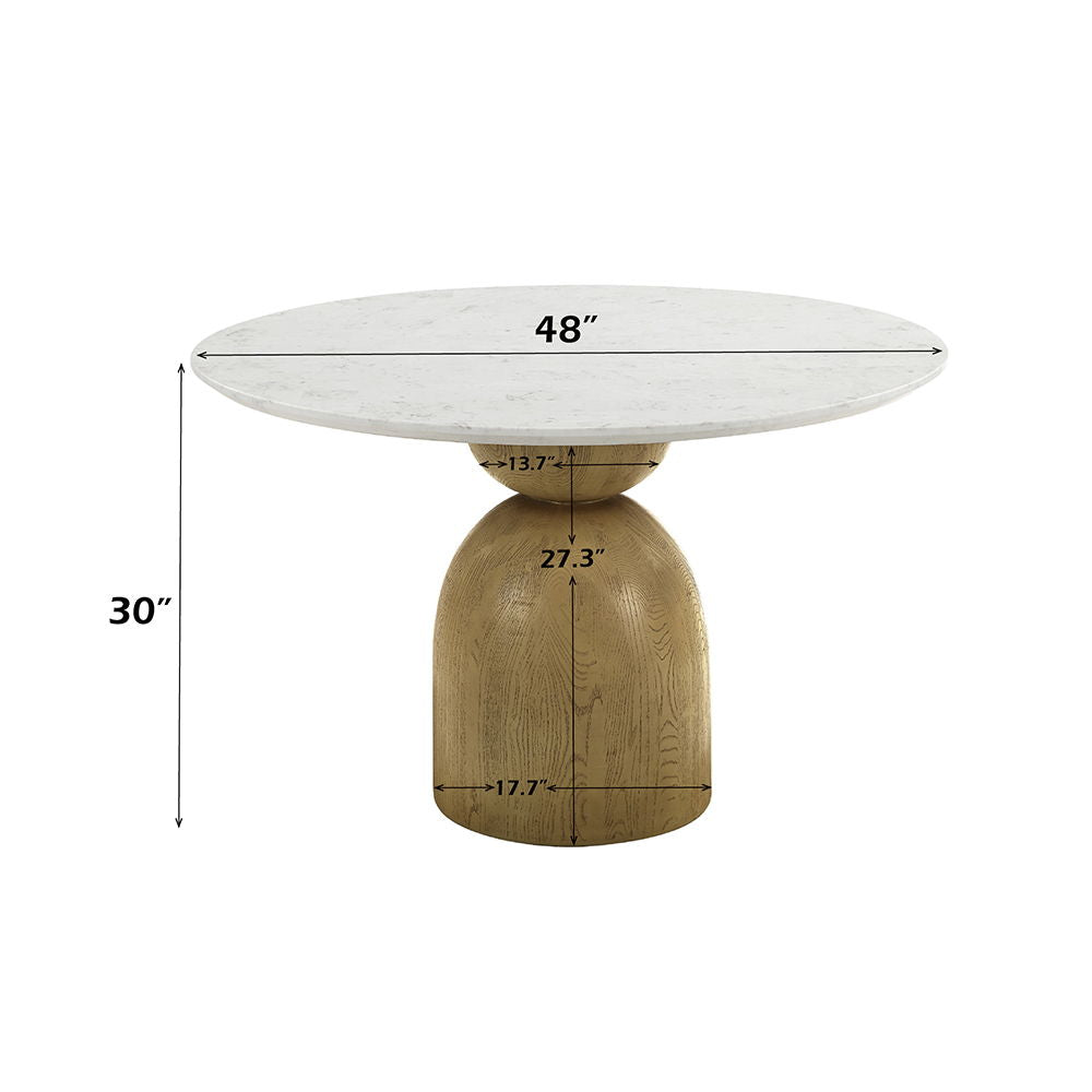 Kala - Round Dining Table With Marble Top - Natural Marble Top & Oak