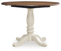Wirloni - Round Dining Room Drop Leaf Table - Antique White / Brown