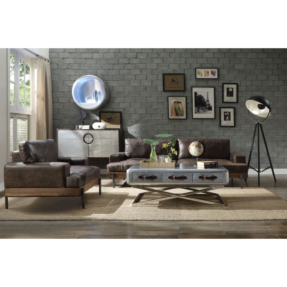 Silchester - Sofa - Distress Chocolate Top Grain Leather & Oak