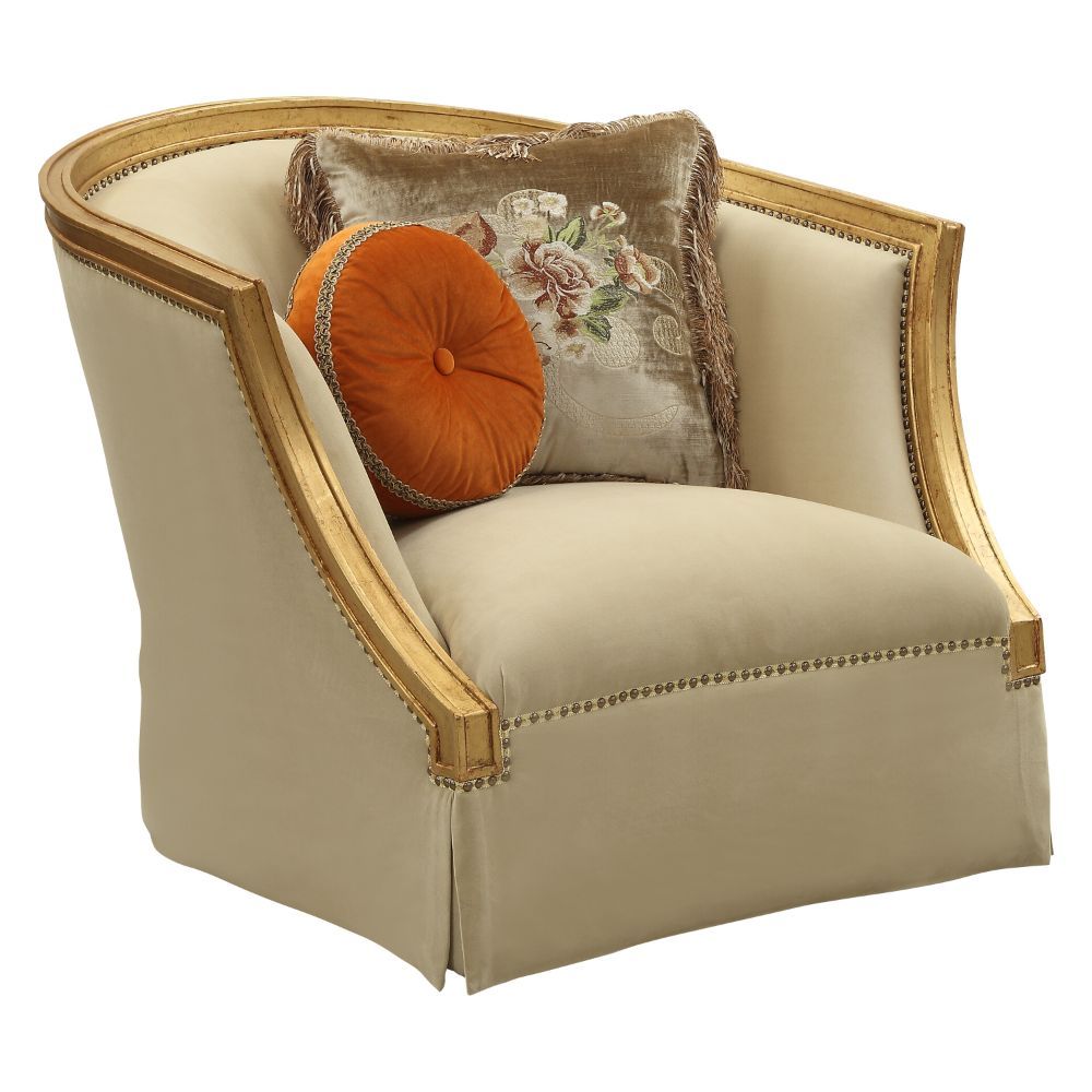 Daesha - Chair With 2 Pillows - Tan Flannel & Antique Gold