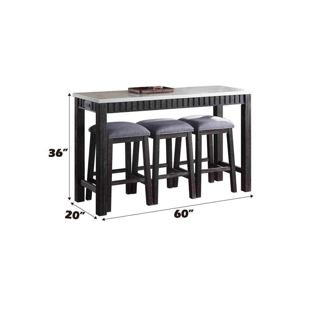Necalli - 4 Piece Counter Height Table Set - Marble Top & Weathered Espresso