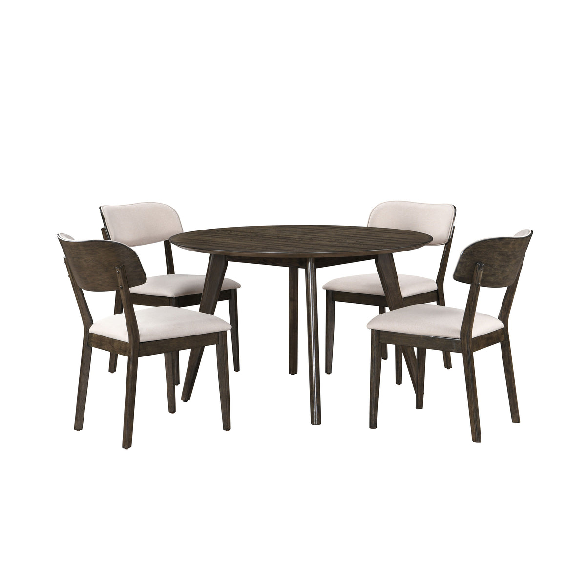 Rex - 48" Round Dining Table & 4 Open Back Chairs - Walnut Brown