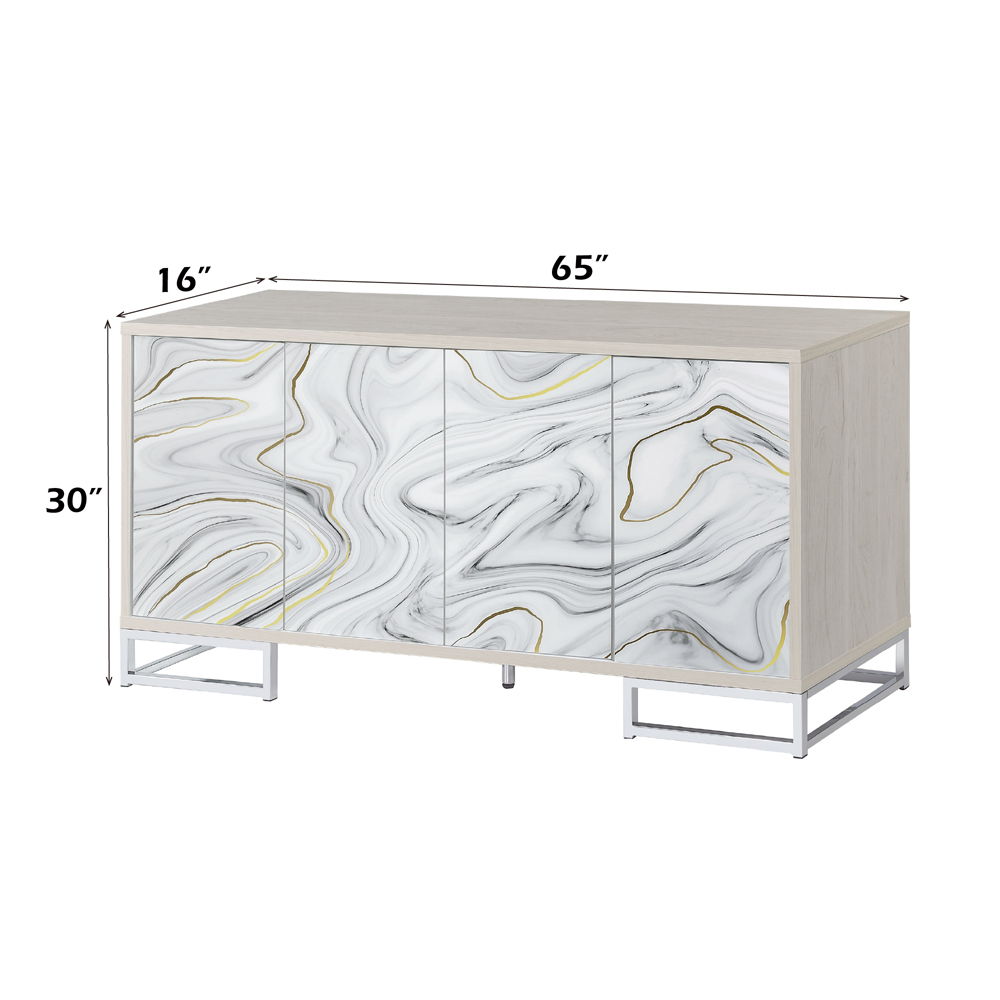 Panos - Console Cabinet - White Marble Print & Chrome