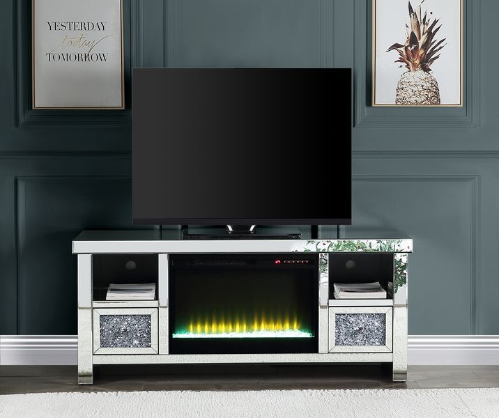 Noralie - 26" TV Stand With Fireplace - Mirrored & Faux Diamonds