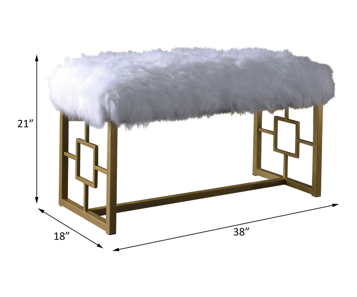 Bagley II - 21" Bench - White Faux Fur & Gold