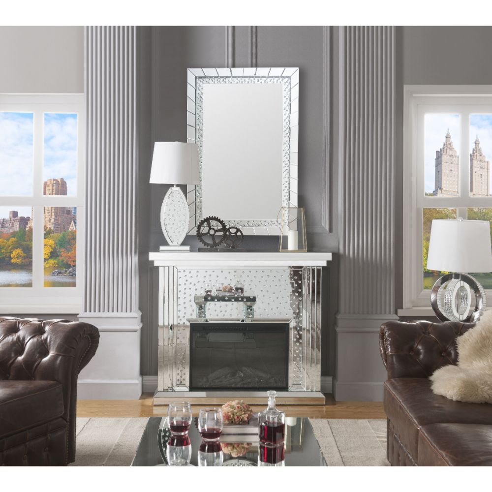 Nysa - 40" Fireplace - Mirrored & Faux Crystals
